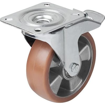 LENKROLLE MIT FESTSTELLSYS STOP-FIX, D=100, B=40, GUMMI, M.GERINGEM ROLLWIDERSTAND, KOMP:STAHL