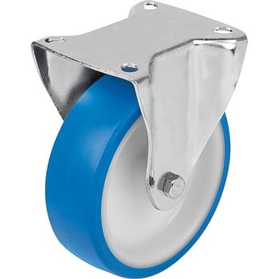 BOCKROLLE OHNE FESTSTELLSYSTEM, D=100, B=35, THERMOPLAST, FÜR HYGIENEBEREICH, KOMP:STAHL