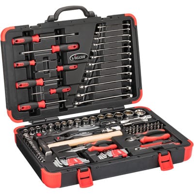 VIGOR Werkzeugkoffer ∙ universal ∙ V4425N ∙ Vierkant6,3 mm (1/4 Zoll), Vierkant12,5 mm (1/2 Zoll) ∙ Außen Sechskant Profil, Außen Doppel-Sechskant Pro