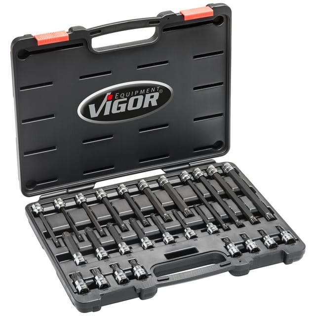 VIGOR Innenvielzahn Schraubendreher-Einsatz Satz (XZN) ∙ V6018 ∙ Vierkant10 mm (3/8 Zoll) ∙ Innen Vielzahn Profil XZN ∙ M5 – M16 ∙ Anzahl Werkzeuge: 2