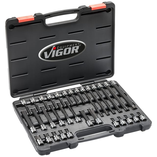 VIGOR T Schraubendreher-Einsatz Satz ∙ V6017 ∙ Vierkant10 mm (3/8 Zoll) ∙ T Profil ∙ T20 – T70 ∙ Anzahl Werkzeuge: 32