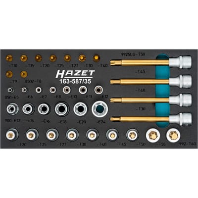 HAZET Schraubendreher-Steckschlüsseleinsatz Satz ∙ TORX® 163-587/35 ∙ Vierkant6,3 mm (1/4 Zoll), Vierkant12,5 mm (1/2 Zoll) ∙ Außen TORX® Profil, Inne