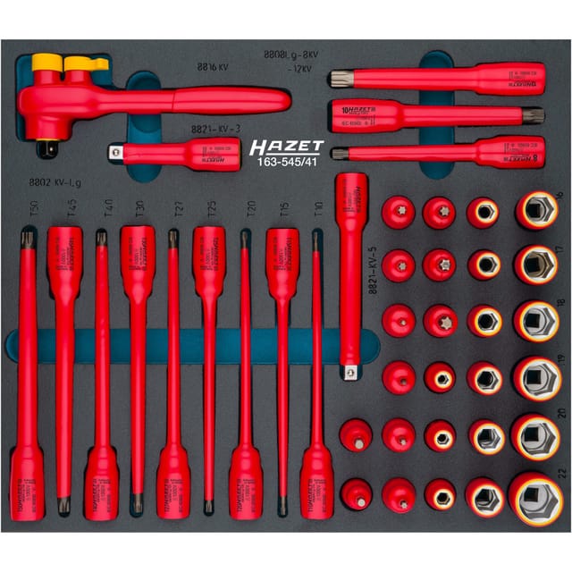 HAZET Steckschlüssel Satz ∙ schutzisoliert 163-545/41 ∙ Vierkant10 mm (3/8 Zoll) ∙ Außen Sechskant-Tractionsprofil, Innen TORX® Profil, Innen Sechskan