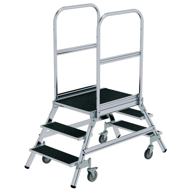 Podesttreppe beids. begehbar mit Federrolle Korundbeschichtung R13 3 Stufen