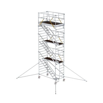 Rollgerüst SG 1,35 x 2,45 m mit Schrägaufstiegen & Ausleger Plattformhöhe 6,43 m