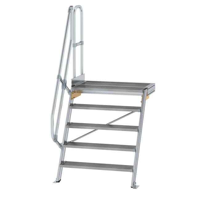 Treppe mit Plattform 60° Stufenbreite 1000 mm 5 Stufen Aluminium geriffelt