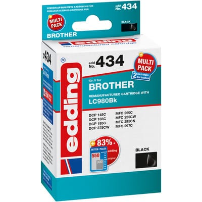 EDD-434 ersetzt Brother LC980BK Doppelpack - schwarz - 2x 14 ml