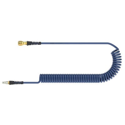 PU-Spiralschlauch, blau, 5x8mm 6 meter Arbeitslänge, mit ES-Kupplung