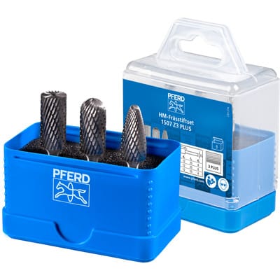 Hartmetall Frässtift Set 1507 3-tlg. Zahnung 3 PLUS Ø 12mm Schaft-Ø 6 mm universal mittel kreuzverzahnt