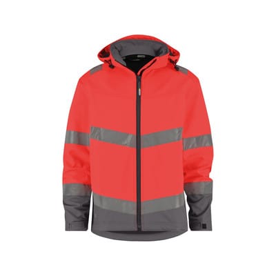 Malaga Warnschutz Softshell-Jacke, Größe 4XL, NEONROT/ZEMENTGRAU