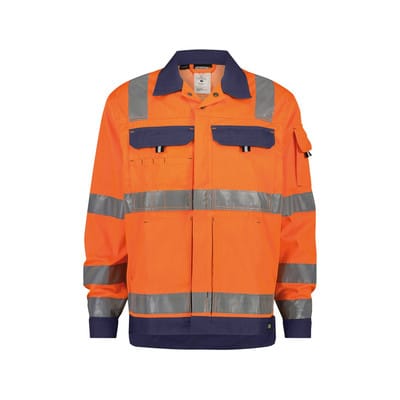 Dusseldorf Warnschutz Arbeitsjacke, Größe 4XL, NEONORANGE/DUNKELBLAU