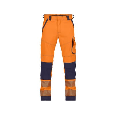 HIVIS FULL FLEX Aruba Stretch-Warnschutzbundhose mit Kniepolstertaschen, neonorange/dunkelblau, Größe 53