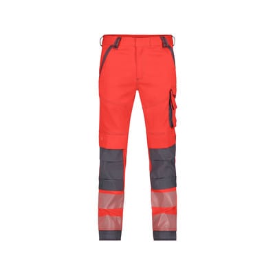 HIVIS FULL FLEX Aruba Stretch-Warnschutzbundhose mit Kniepolstertaschen, neonrot/zementgrau, Größe 48