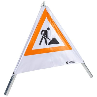Faltsignal, 700 mm, Tagesleuchtfarbe, Symbol Baustelle (Zeichen 123)