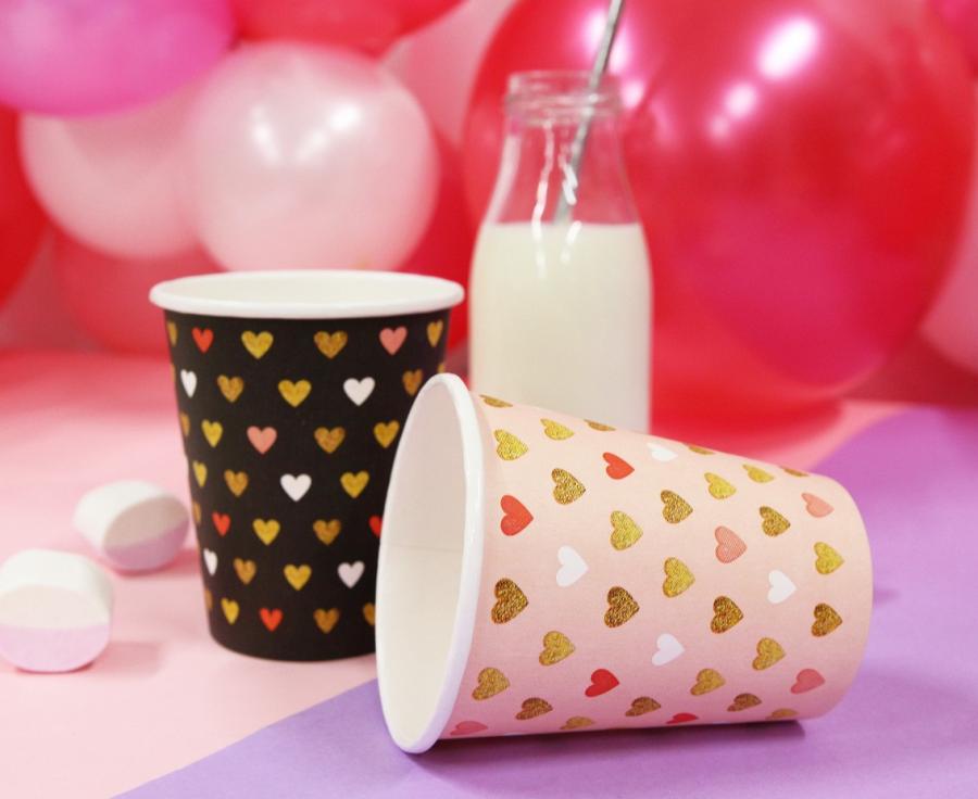 Schwarze Herzen Xoxo Papierbecher 250 Ml 6 Stück