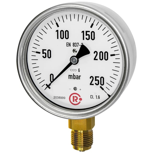 Kapselfedermanometer, Edelstahl, G 1/2" radial unten, 0-25 mbar, Ø100