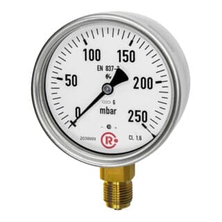 Kapselfedermanometer, Edelstahl, G 1/2" radial unten, -100 / 0 mbar, Ø100