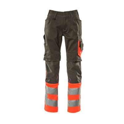 Leeds Hose mit Knietaschen SAFE SUPREME, Dunkelanthrazit/hi-vis Rot, Größe 82C56