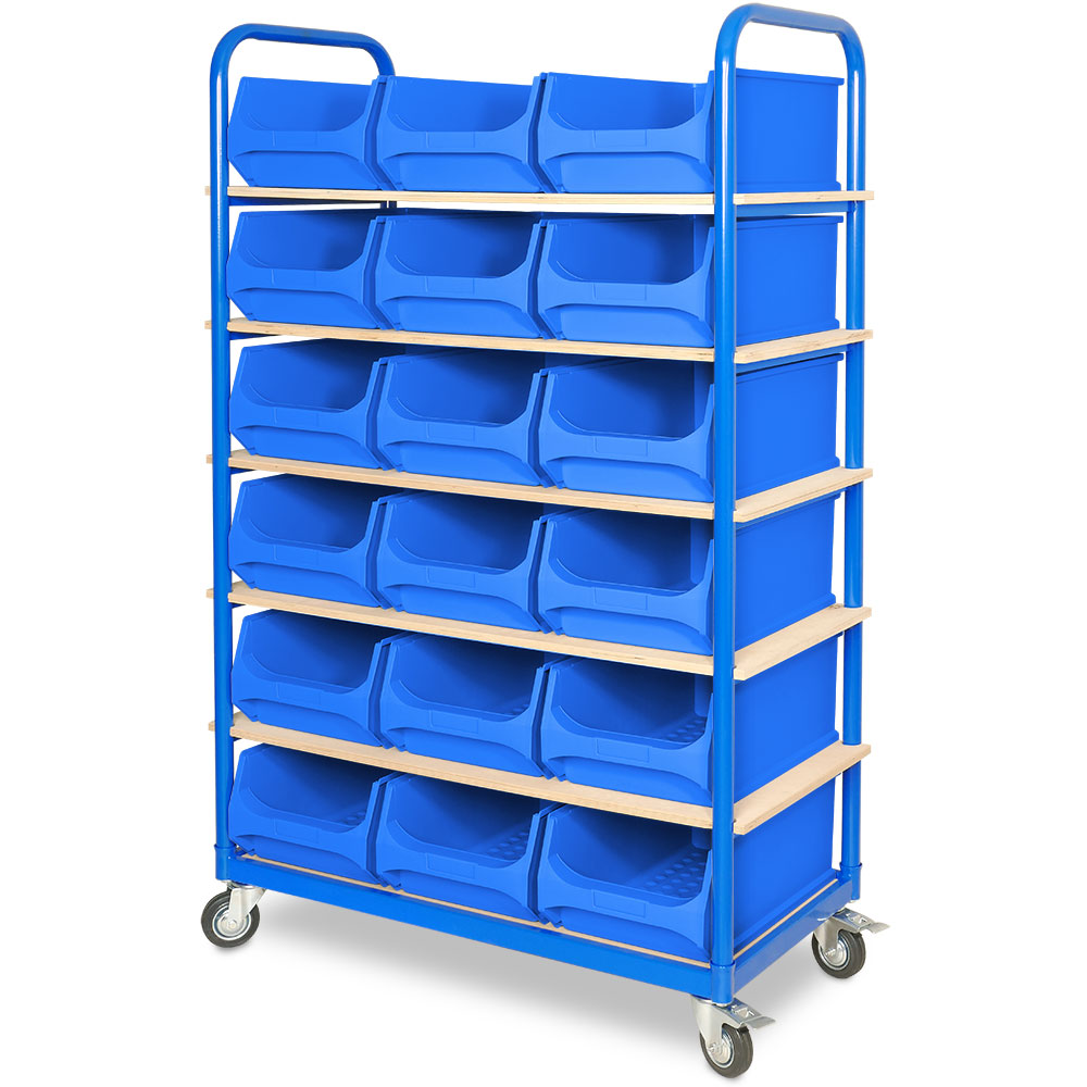 Brb Etagenwagen Mit 6 Ebenen, Bxtxh 1050x500x1690 Mm, Mit 18 Sichtlagerkästen Lb2 (blau)