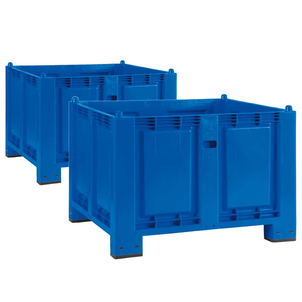 Brb 2x Palettenbox, 4 Füßen, Lxbxh 1200x800x850 Mm, Geschlossen, Trgkr 500 Kg, Blau