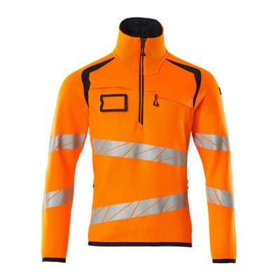 Strickpullover mit kurzem Reißverschluss - ACCELERATE SAFE - hi-vis Orange/Schwarzblau, Gr. S