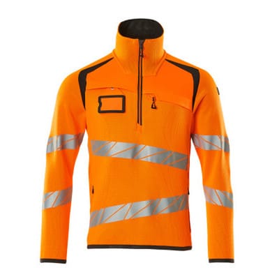 Strickpullover mit kurzem Reißverschluss - ACCELERATE SAFE - hi-vis Orange/Dunkelanthrazit, Gr. S