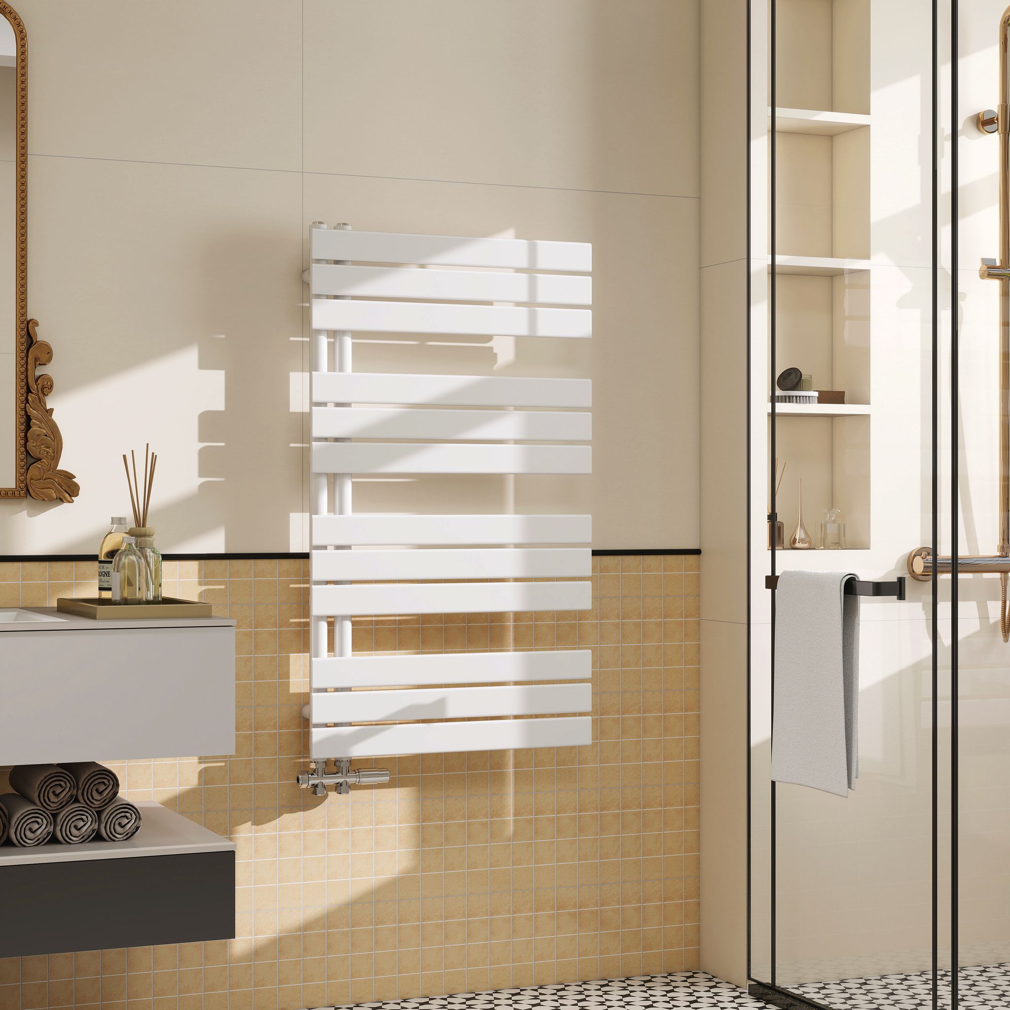Aica Badheizkörper 1042x600 Mm, 731w, Weiß Handtuchheizkörper Flach Handtuchtrockner Seitenanschluss Für Wasser