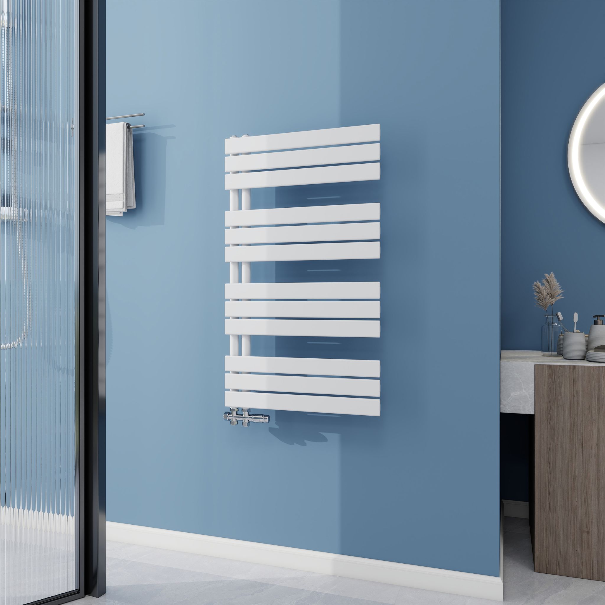 Aica Badheizkörper 1042x600 Mm, 731w, Weiß Flach Handtuchwärmer Für Badezimmer, Vertikal Handtuchtrockner Mit Seitenanschluss