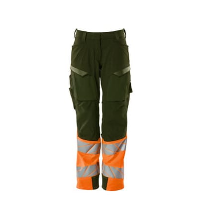 Hose mit Knietaschen ACCELERATE SAFE, Moosgrün/hi-vis Orange, Größe 82C36