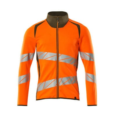 Sweatshirt mit Reißverschluss ACCELERATE SAFE, hi-vis Orange/Moosgrün, Größe M