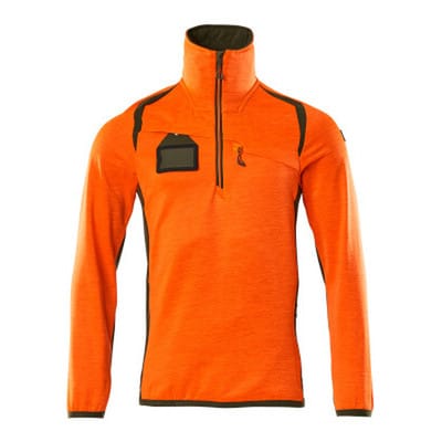 Fleecepullover mit kurzem Reißverschluss - ACCELERATE SAFE - hi-vis Orange/Moosgrün, Gr. S