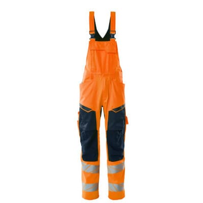 Latzhose mit Knietaschen ACCELERATE SAFE, hi-vis Orange/Schwarzblau, Größe 90C50