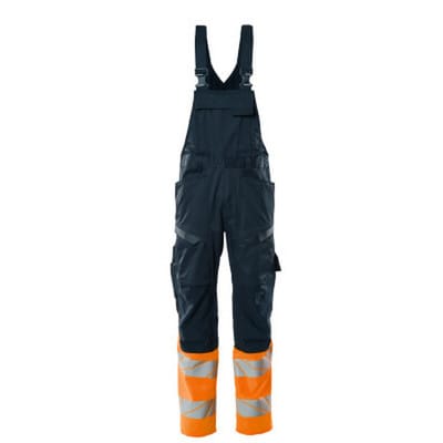 Latzhose mit Knietaschen ACCELERATE SAFE, Schwarzblau/hi-vis Orange, Größe 76C58