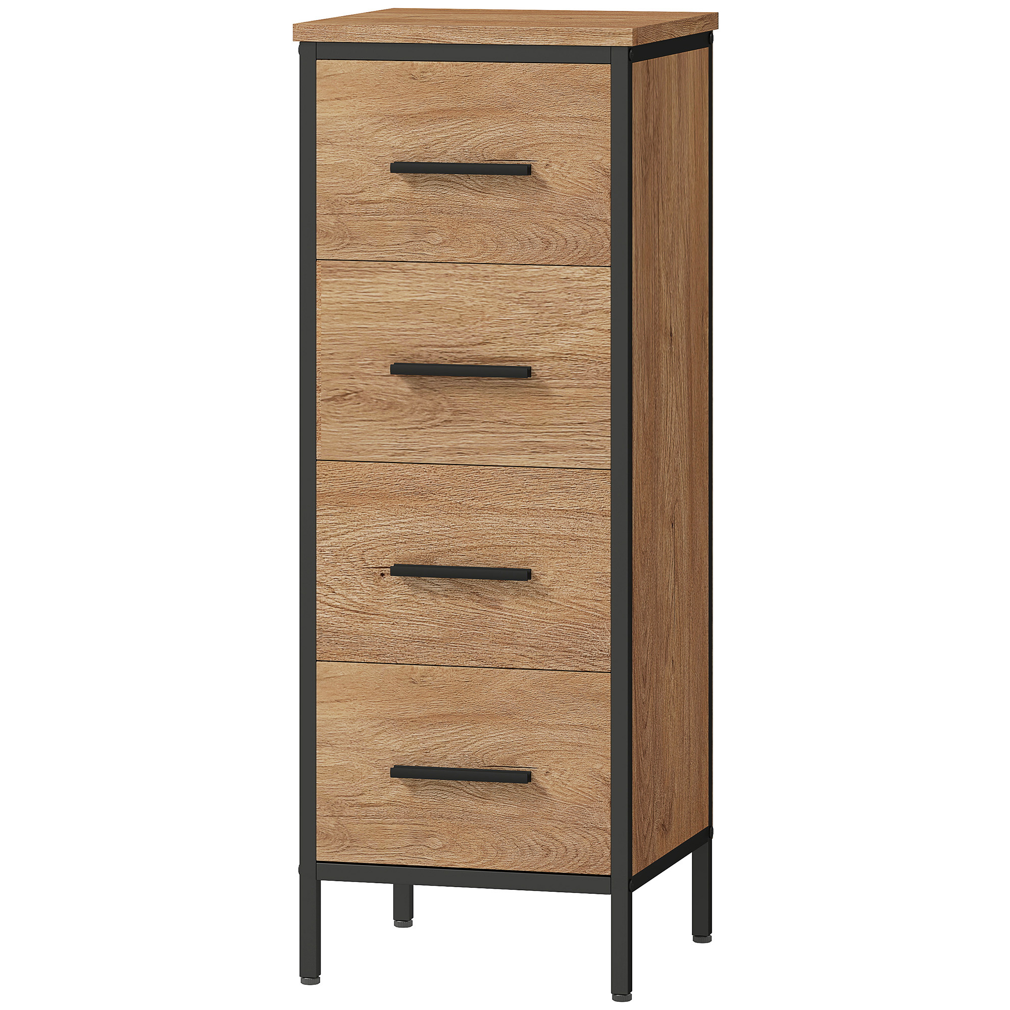 Badezimmerschrank, 4 Schubladen, Kompakt, Industriestil, Spanplatte, Metall