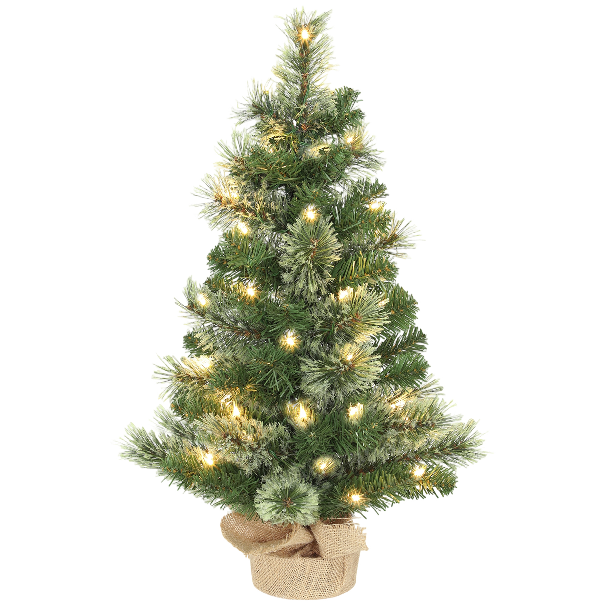 Kleiner Weihnachtsbaum, 60 Cm Hoch, Mit 35 Weißen Led-lichtern, 68 Dicken, Feuerhemmenden Zweigen, Grün