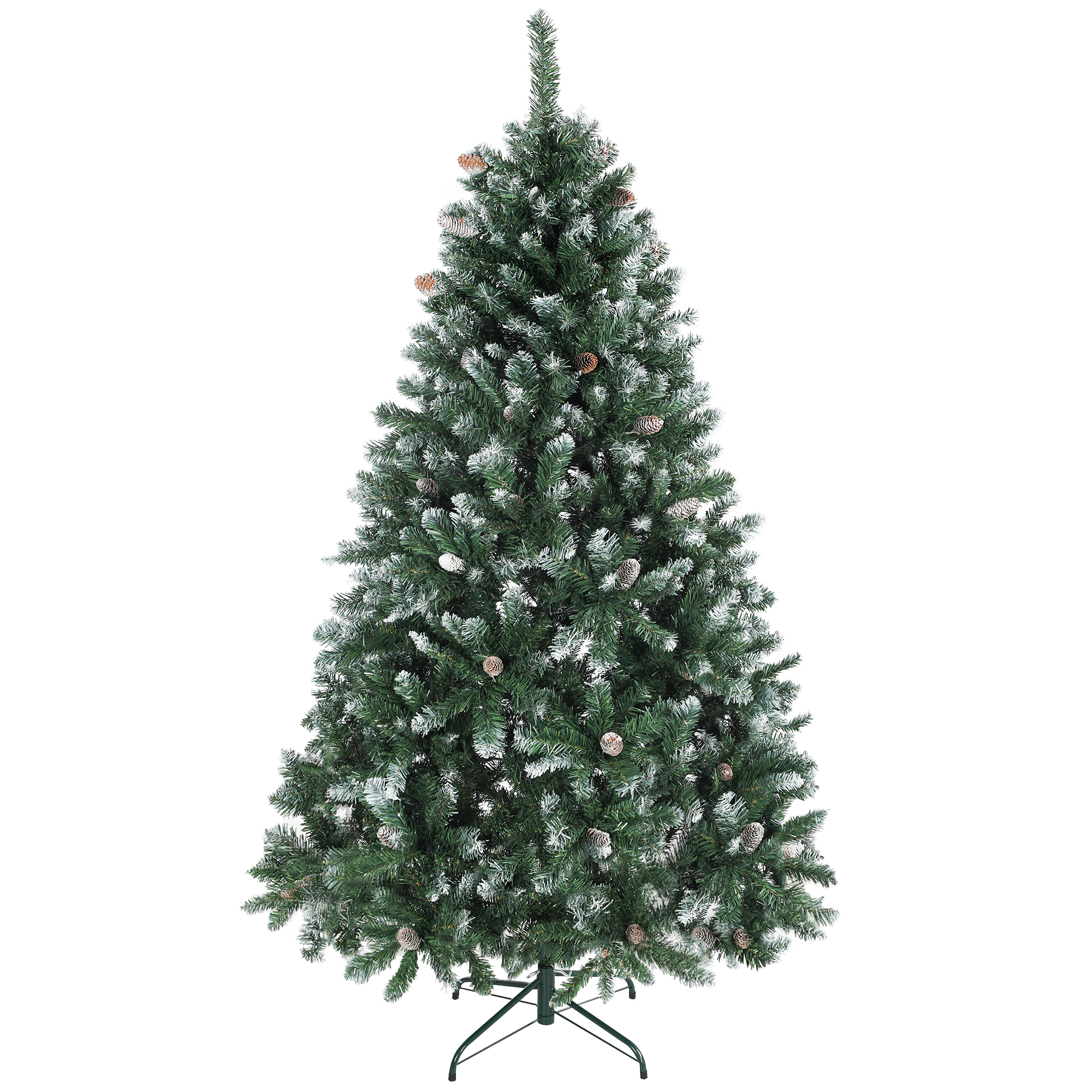 Schneebedeckter Weihnachtsbaum, 180 Cm Hoch, Mit 910 Zweigen Und Tannenzapfen, Faltbarem Metallfuß, Grün