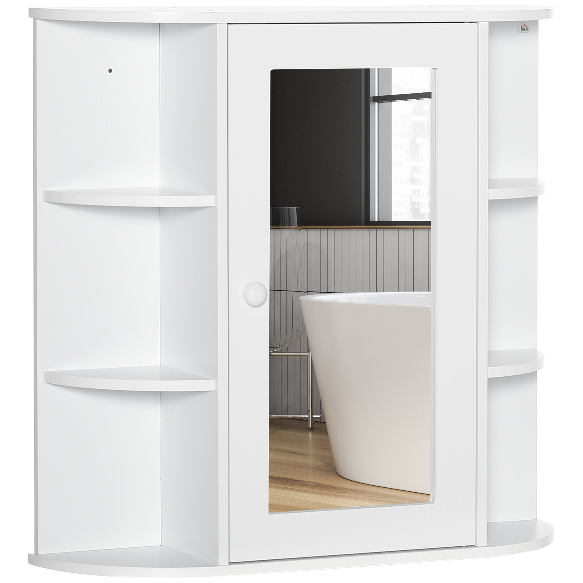 Badezimmerschrank Mit Spiegel, 8 Fächer, Spiegeltüren, Wasserabweisend, 66 Cm X 17 Cm X 63 Cm, Weiß