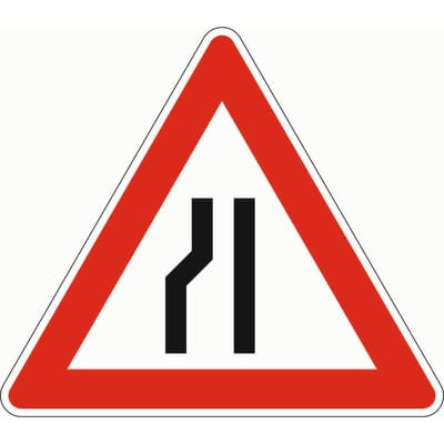 Verkehrszeichen 121-20 Gefahrenzeichen einseitig verengte Fahrbahn links RA2