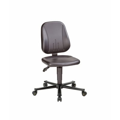 ESD Arbeitsstuhl Unitec mit Rollen, Kunstleder schwarz und Stahlfußkreuz, Sitzhöhe von 440-590 mm