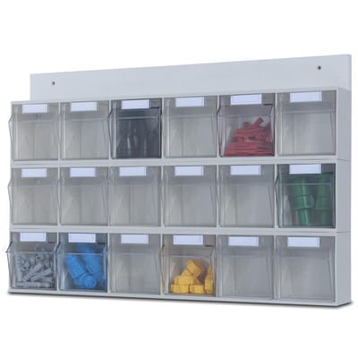 MultiStore Wand-Set 18 Klarsichtbehälter hochschlagfestem Kunststoff, lichtgrau