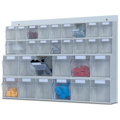 MultiStore Wand-Set 30 Klarsichtbehälter hochschlagfestem Kunststoff, lichtgrau