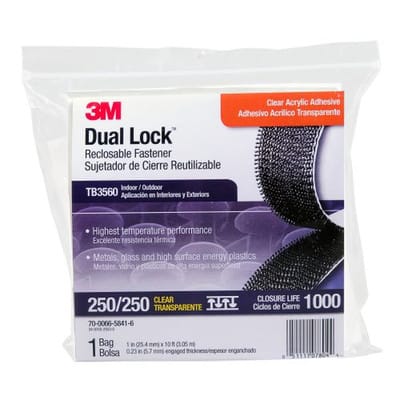Dual Lock™ TB3560, Transluzent, 25 mm x 3 m, 5.7 mm, 40 Köpfe/cm², Außenbreich