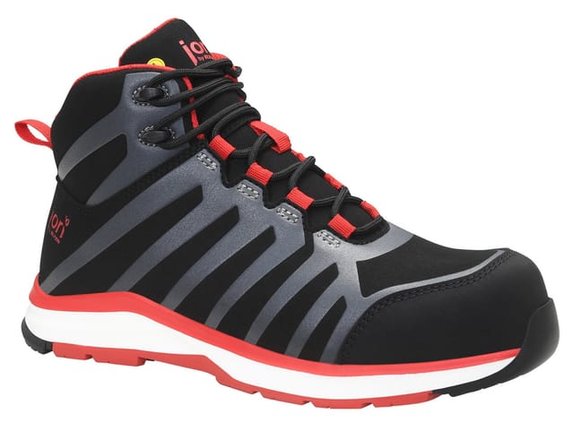 Sicherheitsschnürstiefel jo_RAPID black-red Mid ESD S3, Gr. 39