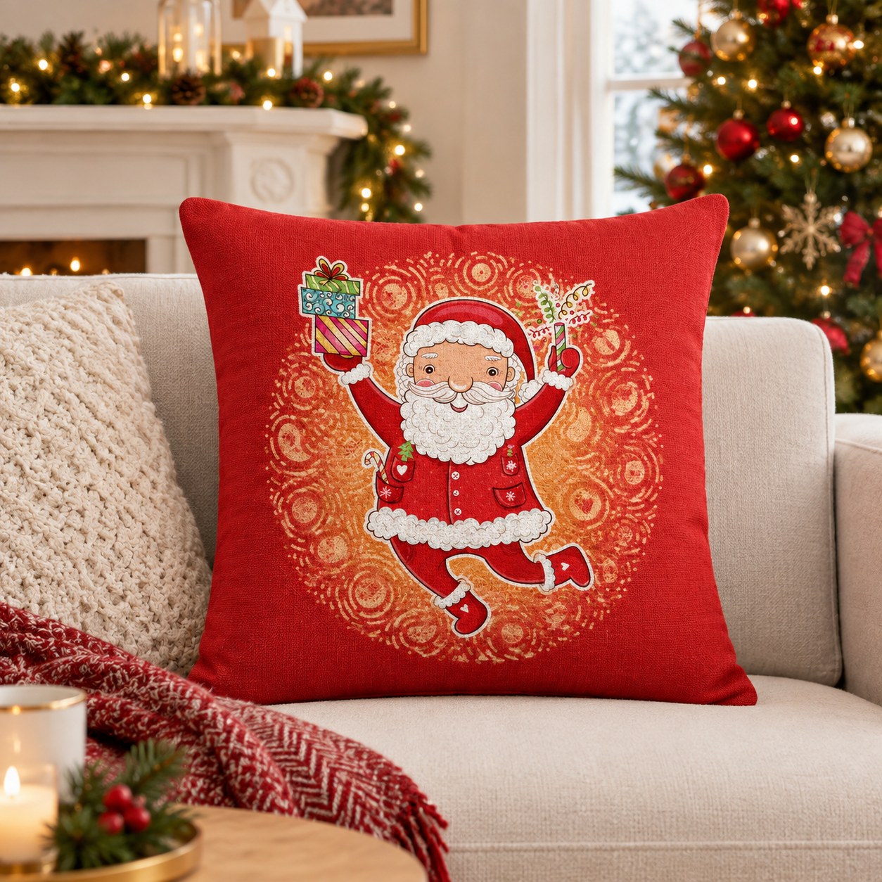 Coussin Décoratif Pour Canapé, Motif De Noël Imprimé Dessin Animé, 45x45 Cm, Coussin De Décoration Intérieure