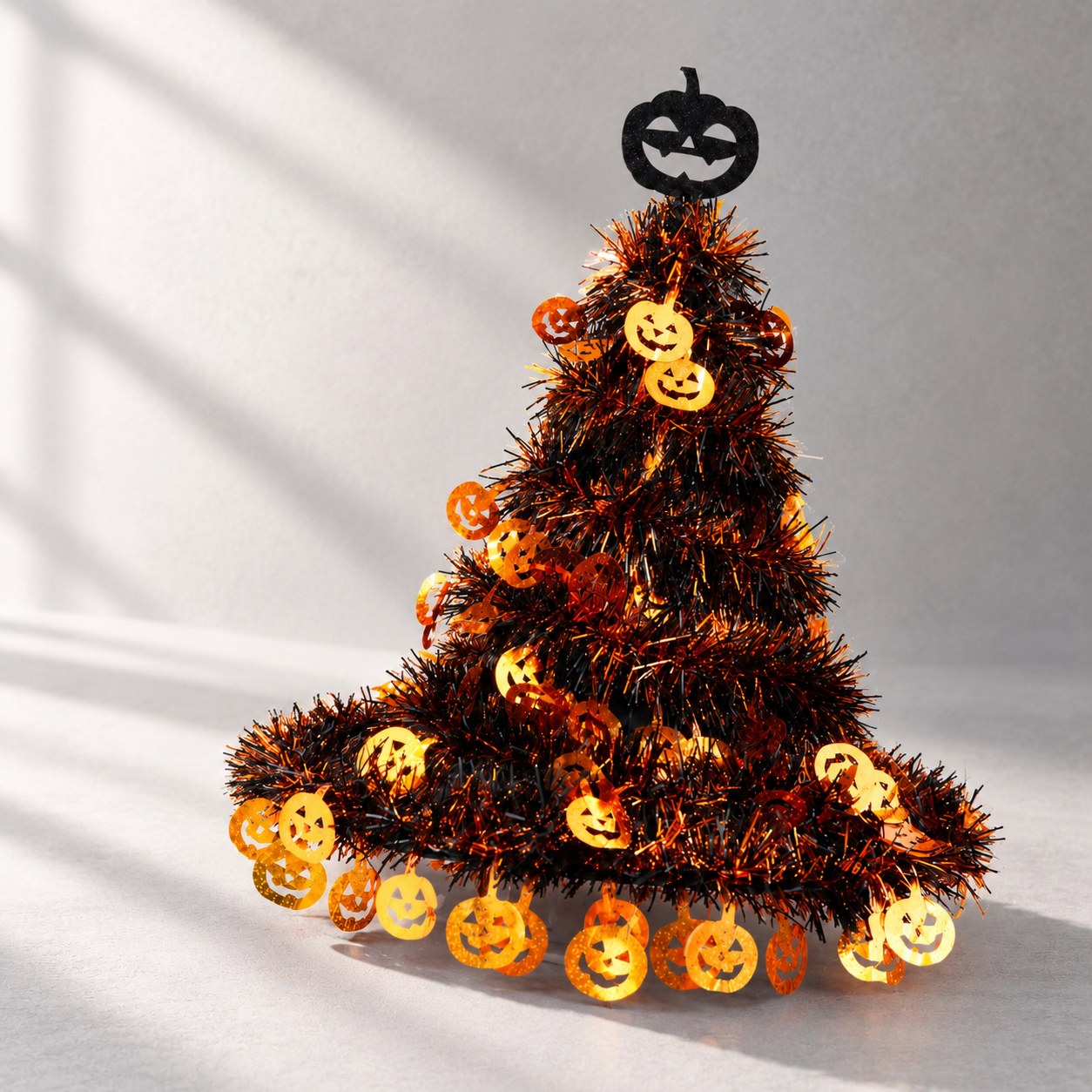 Chapeau Décoration Halloween, Chapeau En Guirlande Métallique Noir Et Orange Avec Décor Citrouille, Hauteur 40cm, Décoration De Fête
