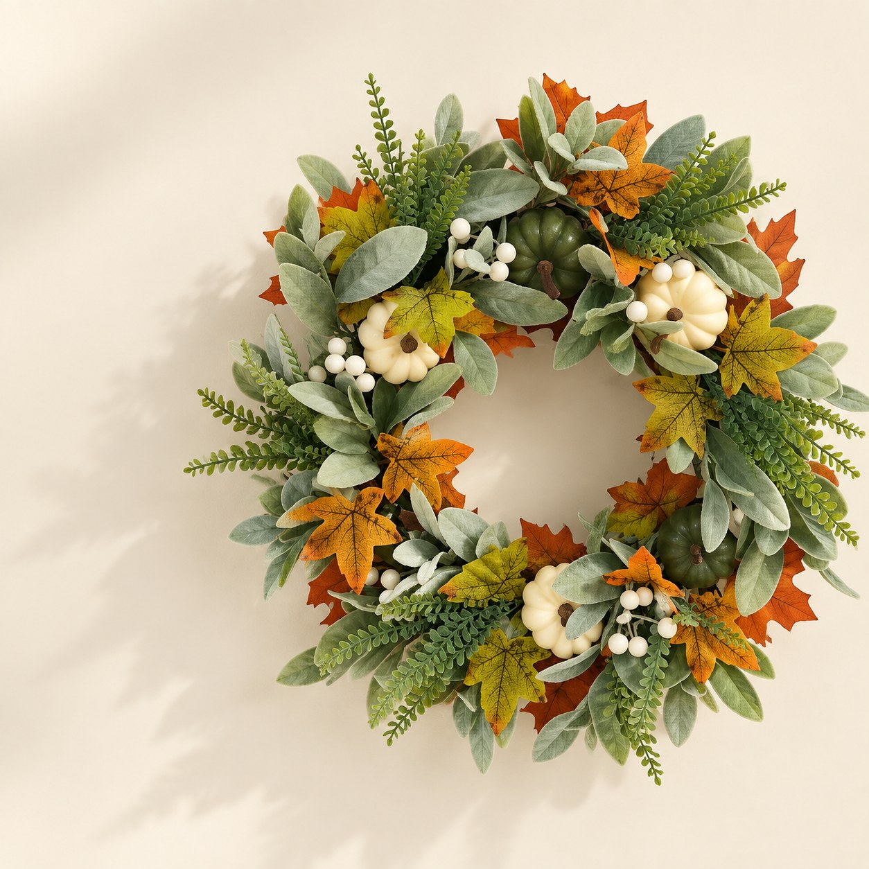 Couronne Décorative Automne , Couronne De Porte Artificielle Avec Citrouilles Et Feuilles D’érable, Décoration Saisonnière Maison