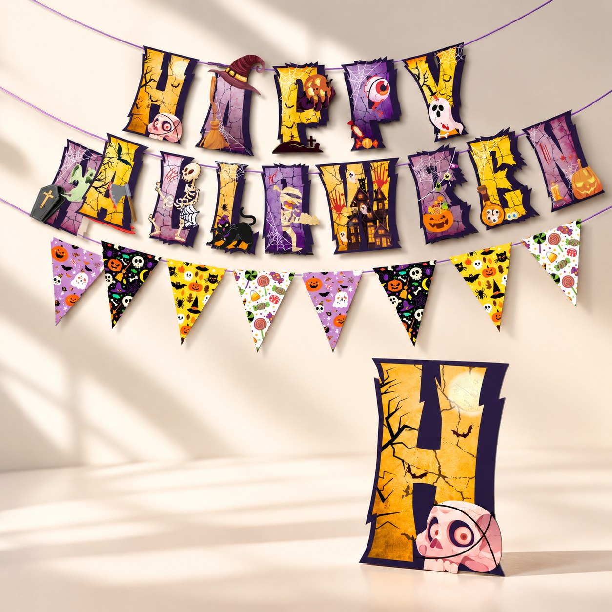 Guirlande De Bannière Happy Halloween , Fanion Triangulaire, Décoration De Fête Pour Maison, Jardin Et Vitrine