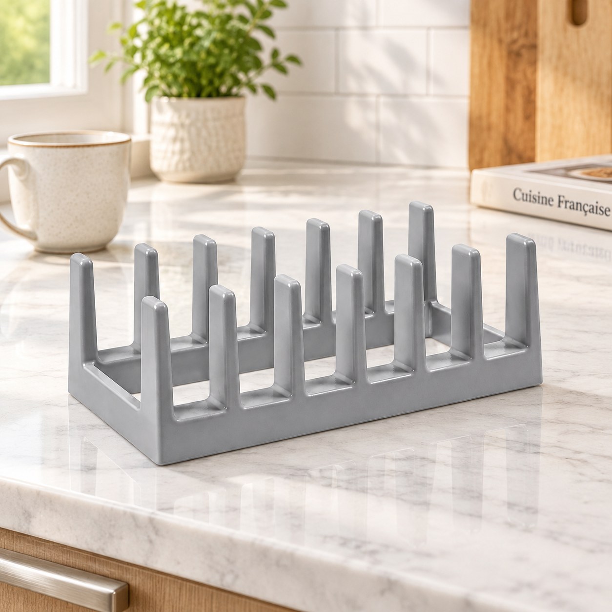 Égouttoir À Assiettes Multifonction Avec Porte-couvercle, Séparateur De Vaisselle Pour Plan De Travail, Conception Butoirs Avant Et Arrière, Gris