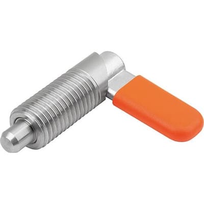 SPERRRIEGEL, D=10, M16, FORM:C M. GEWINDEHÜLSE, M. KAPPE, EDELSTAHL BLANK, KOMP:POLYPROPYLEN ORANGE RAL2004