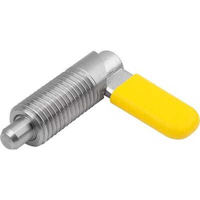 SPERRRIEGEL, D=5, M12, FORM:C M. GEWINDEHÜLSE, M. KAPPE, EDELSTAHL BLANK, KOMP:POLYPROPYLEN GELB RAL1021
